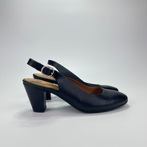 Sofft Black Leather Casual Heel Round Toe Pumps Sandals Shoes Women's Size 8